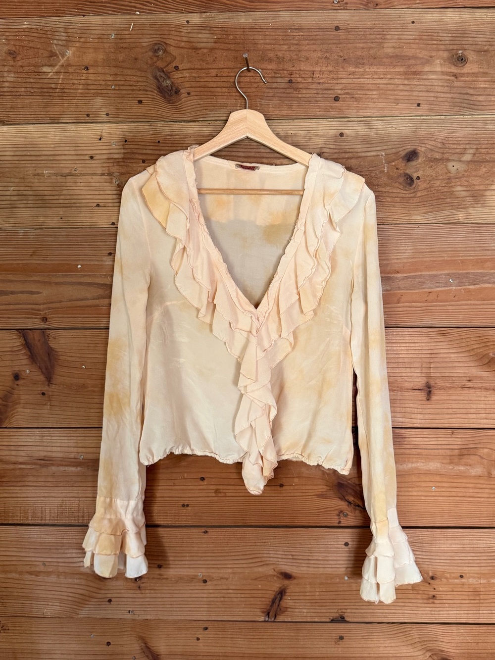 Guess Pale Peach Ruffled V-Neck Blouse